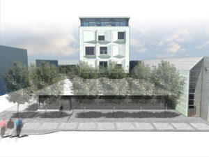 Rendering along Washington Street showing building relationships